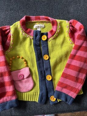Matilda Jane Lime Green, Pink & Navy Striped Button Cardigan